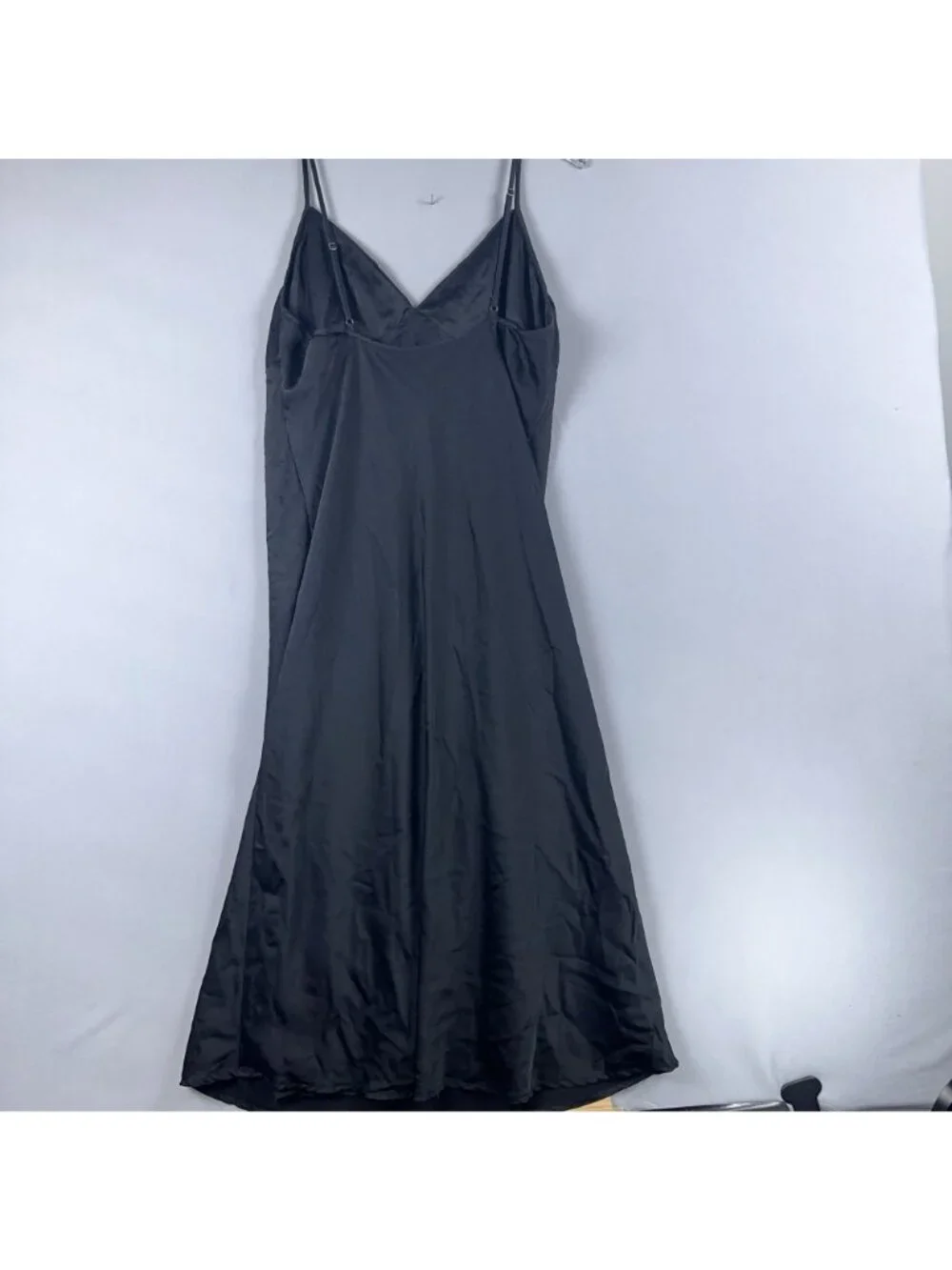 Abercrombie & Fitch Dress Size Large Petite Black Satin Slip Spaghetti Straps